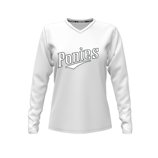 [CUS-DFW-TEES-PER-VNK-LSL-WHT-FYXS-LOGO1] Performance T-Shirt (Female Youth XS, White, V Neck, Logo 1, Long Sleeve)